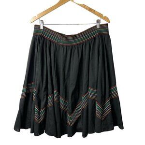 Black Pleated Skirt Rainbow Stitching‎ Women’s Size Large Boho